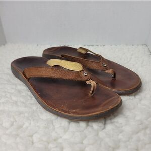 Oluka PUA-W Womens Flip Flops Beach Sandals Size 9 Brown Leather Shoes L